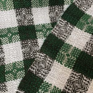 TW Weaving Black, green and silver turned twill scarf. Rayon and tencel. 68" x 7.25" excluding fringe.