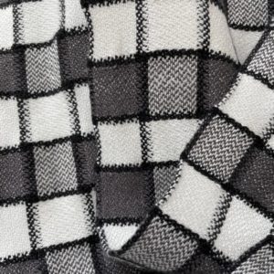 TW Weaving Scarf #101 Black White and Charcoal Strapping 100% Rayon 67.5" x 8" excluding fringe