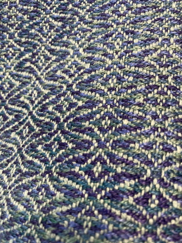 TW Weaving scarf #122 100% Rayon sea foam slub/ lake combo undulating twill 72.5 x 8" excluding fringe