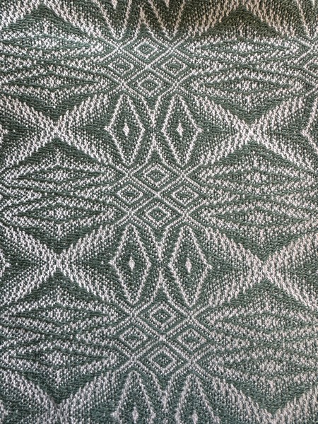 TW Weaving "April Frost" Tencel (mineral green) and Rayon (white) 65.5" x 8.5" excluding fringe
